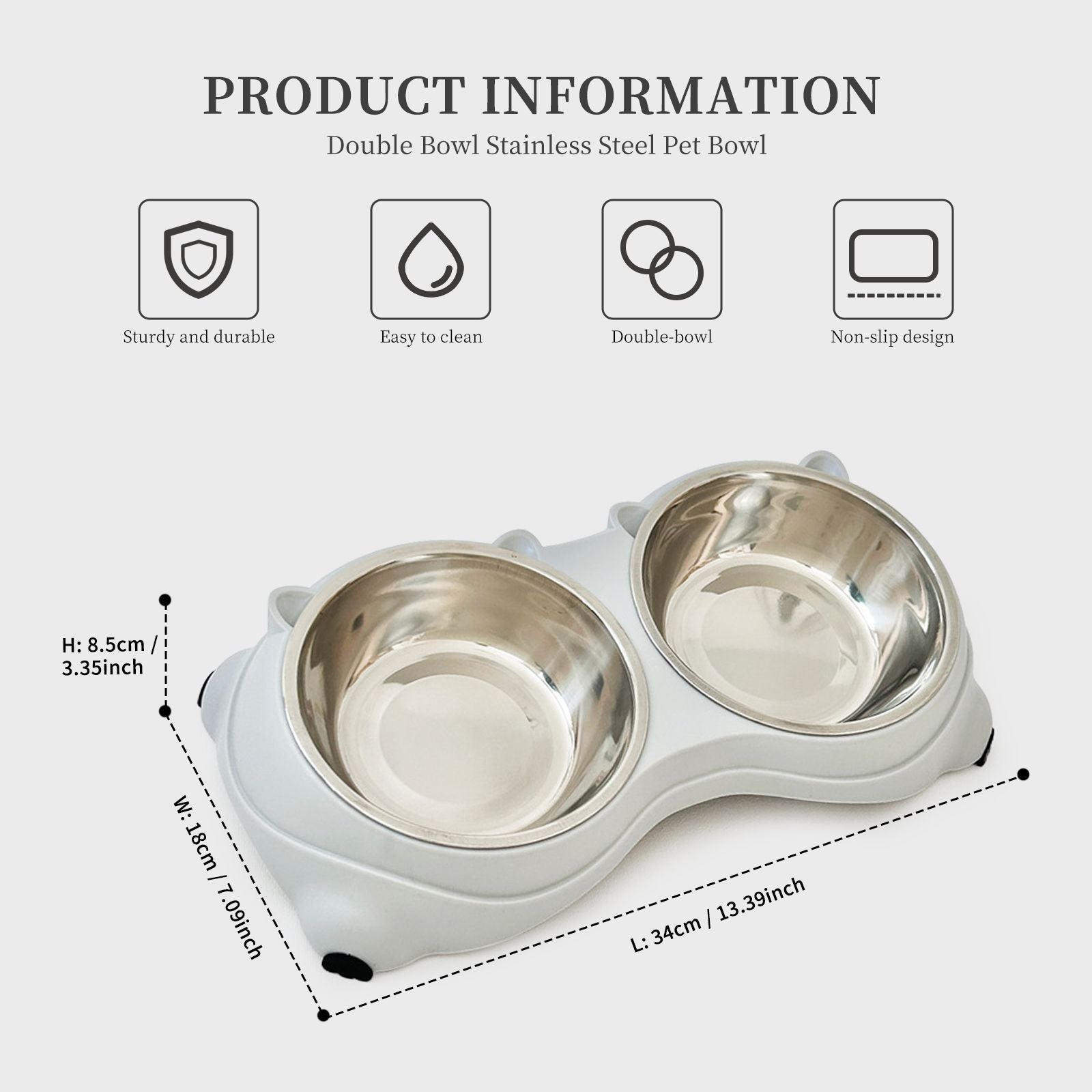 Double Stainless Steel Cat & Small Dog Bowl Set with Non-Slip Base