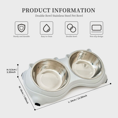 Double Stainless Steel Cat & Small Dog Bowl Set with Non-Slip Base – image 1