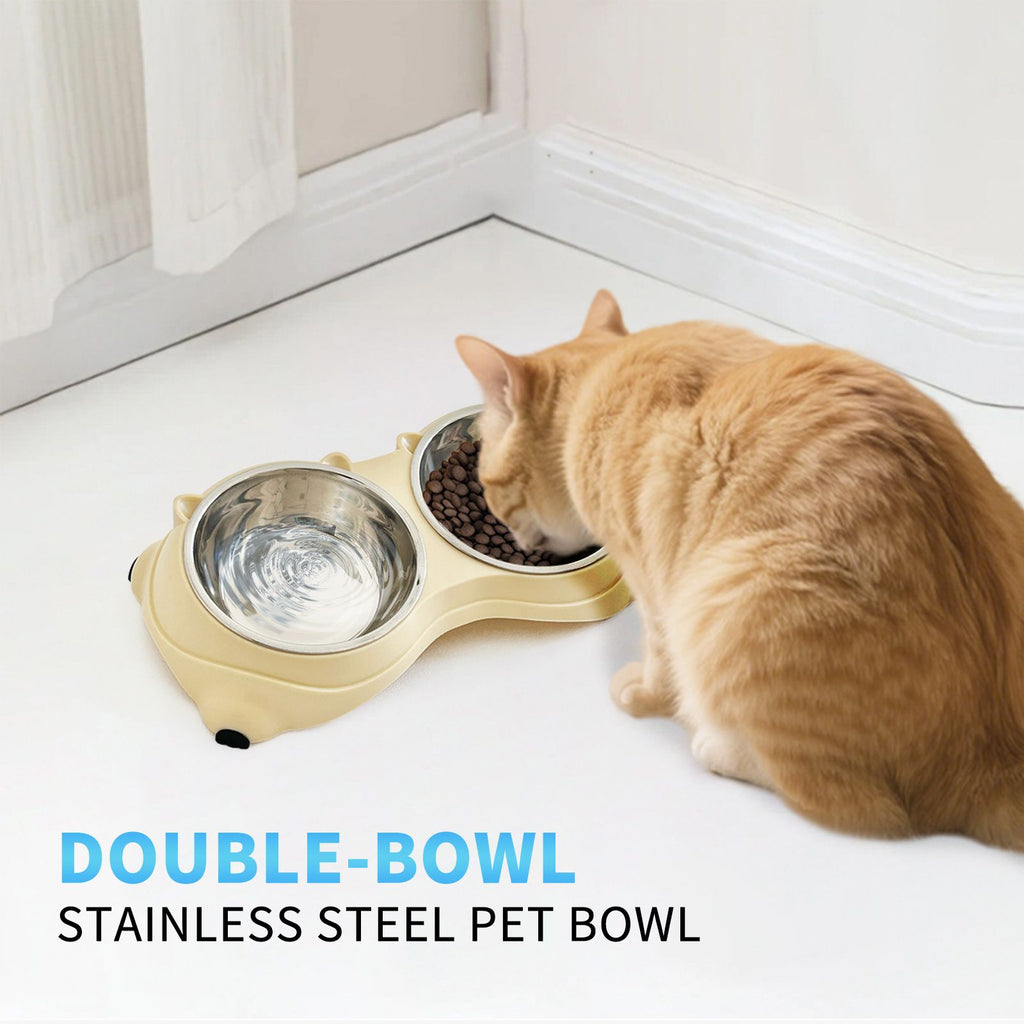 Double Stainless Steel Cat & Small Dog Bowl Set with Non-Slip Base