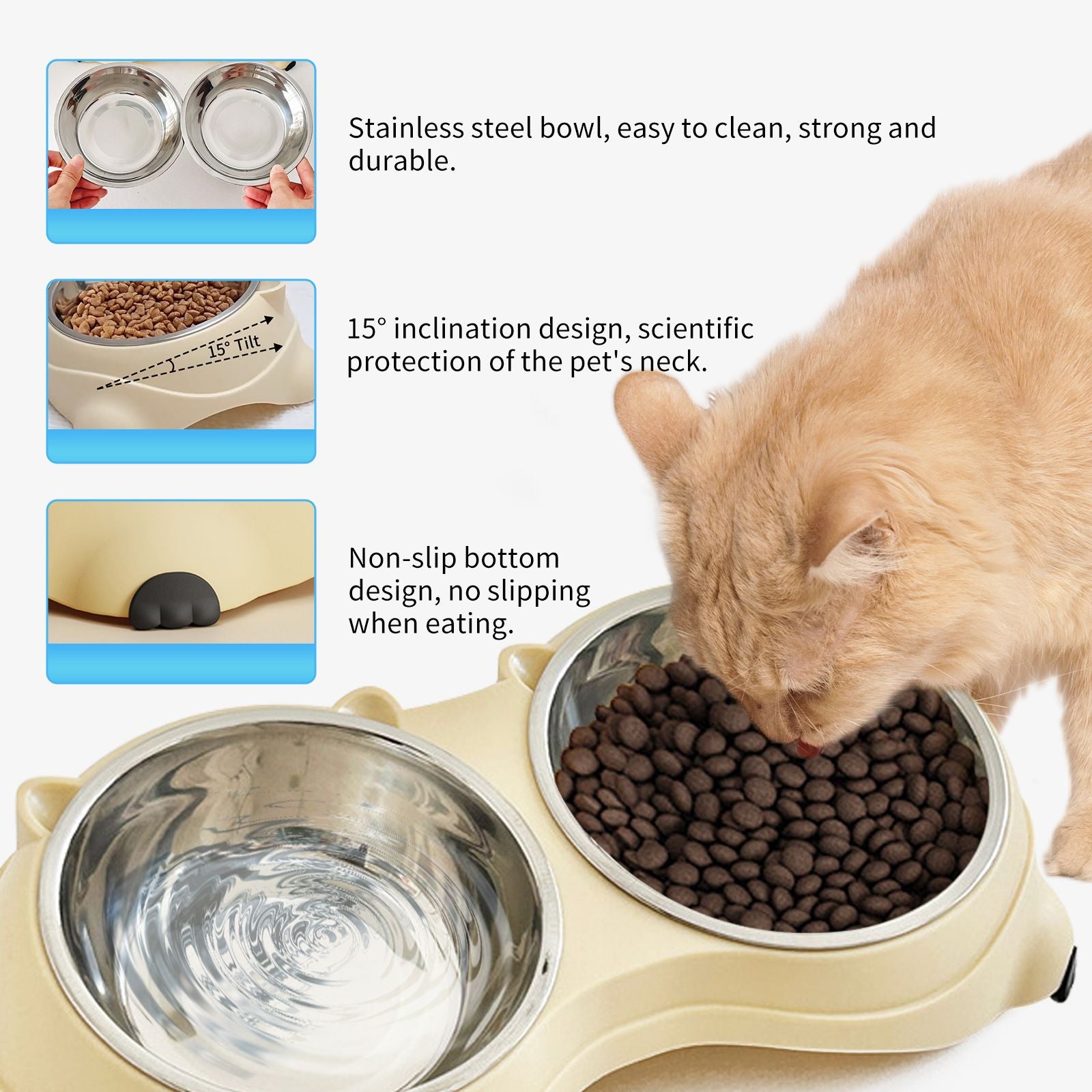 Double Stainless Steel Pet Bowl with Non-Slip Base – Pink