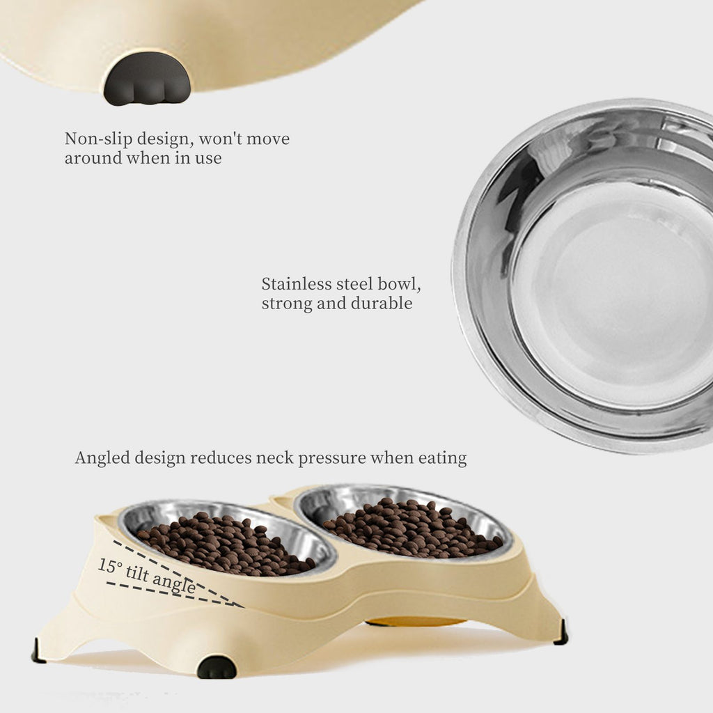 Double Stainless Steel Pet Bowl with Non-Slip Base – Pink