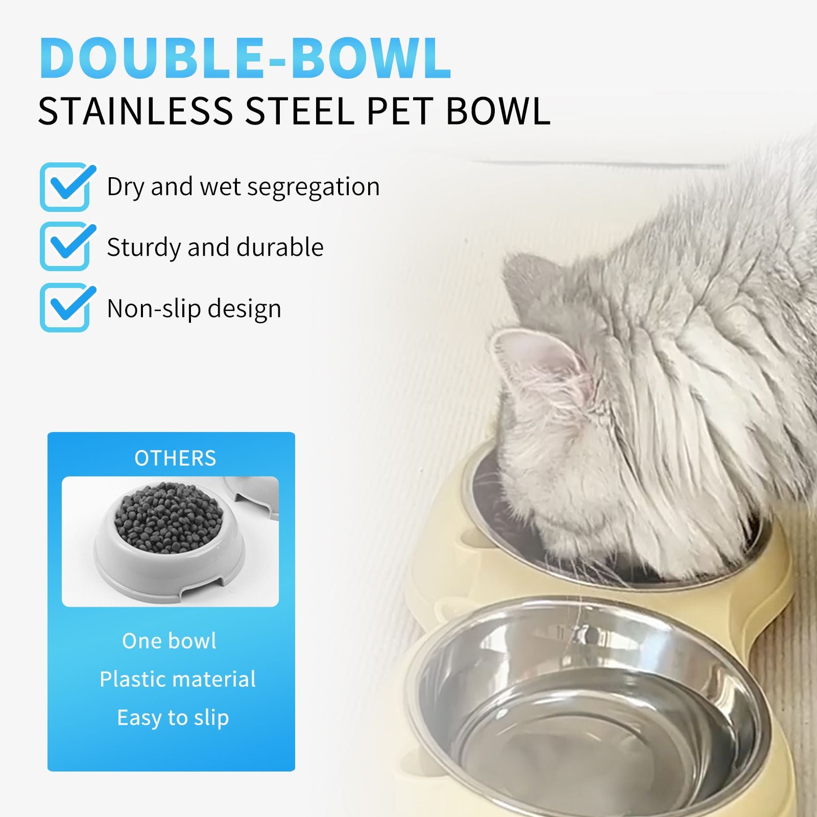 Double Stainless Steel Pet Bowl with Non-Slip Base – Perfect for Cats & Small Dogs