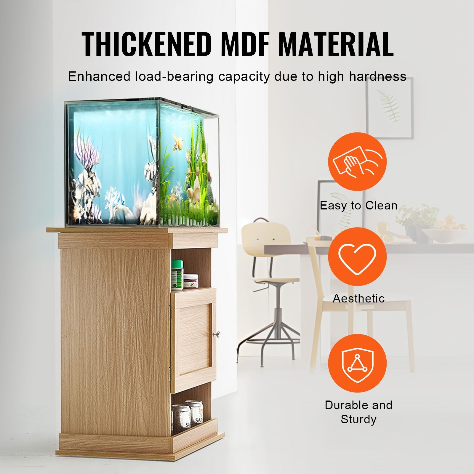 Aquarium Stand with Enclosed Cabinet and Open Shelves