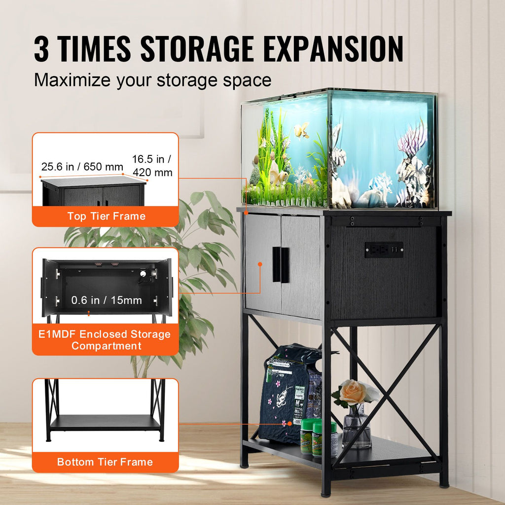 Stylish 20-Gallon Aquarium Stand with Built-In Power Strip