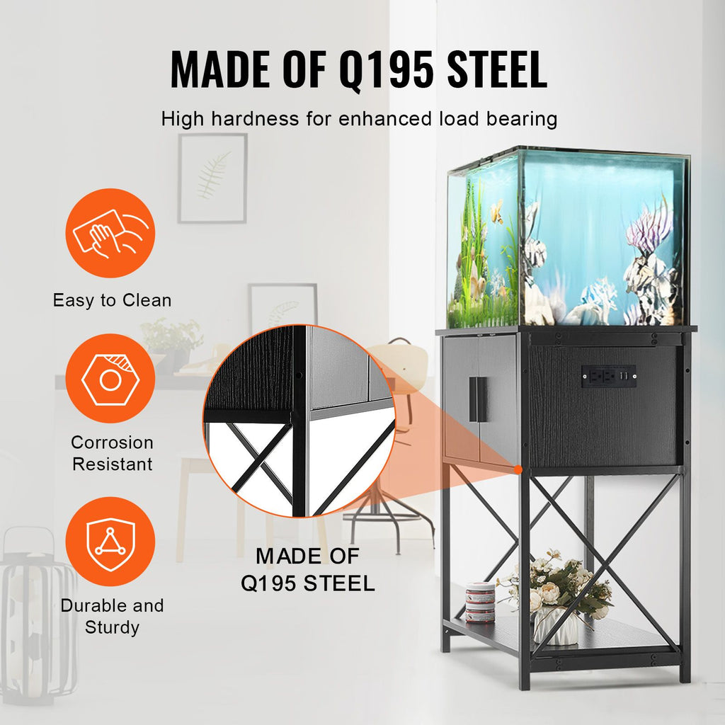 Stylish 20-Gallon Aquarium Stand with Built-In Power Strip
