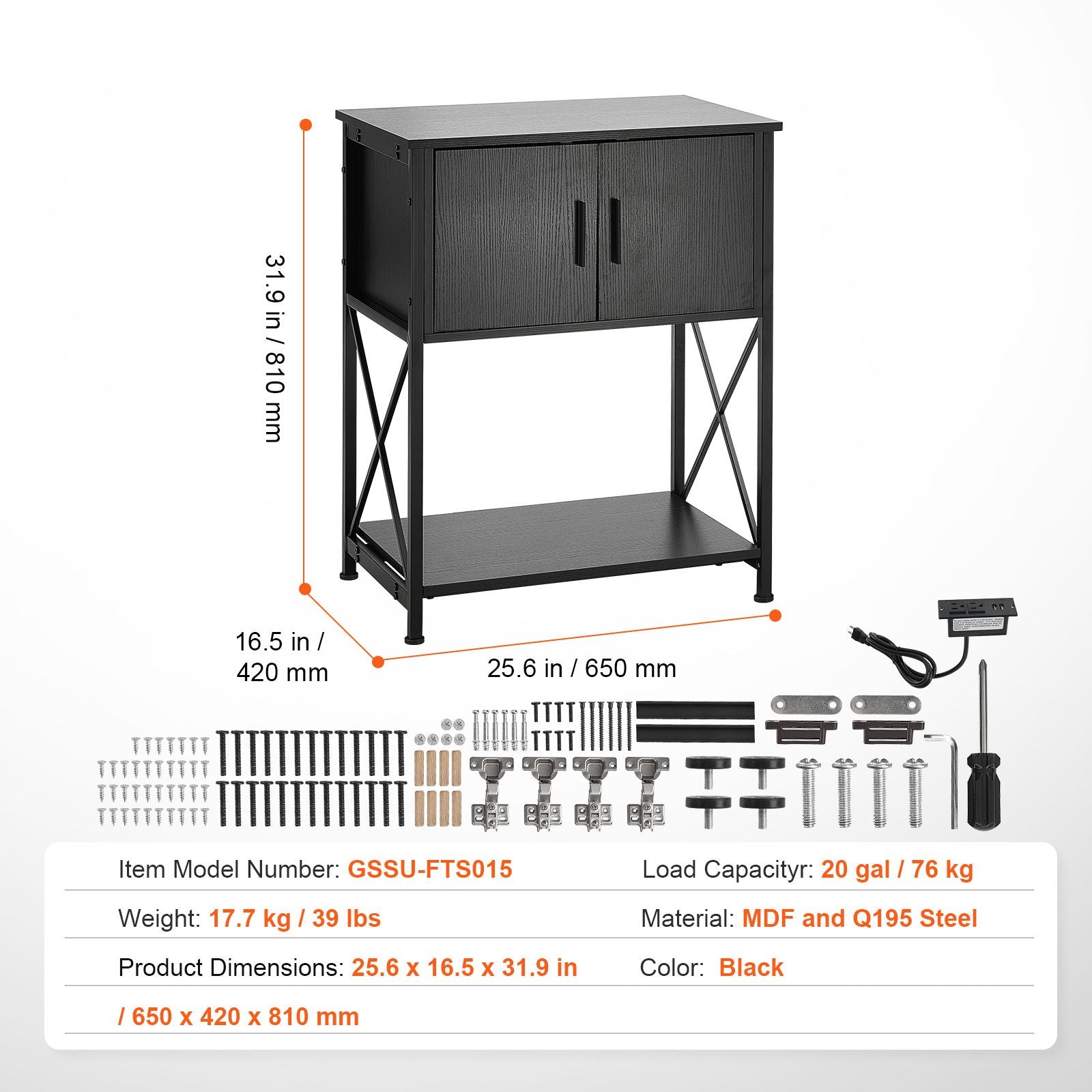 Stylish 20-Gallon Aquarium Stand with Built-In Power Strip