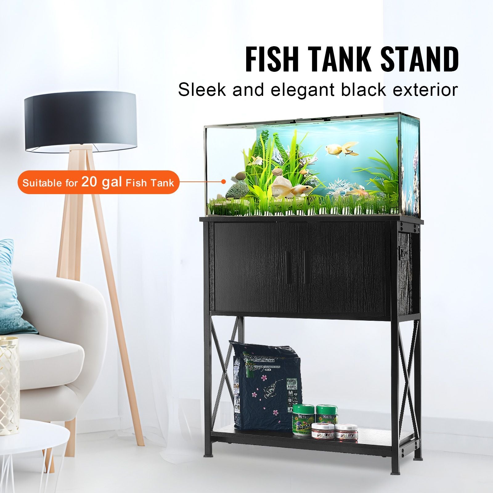 Stylish 20-Gallon Aquarium Stand with Built-In Power Strip