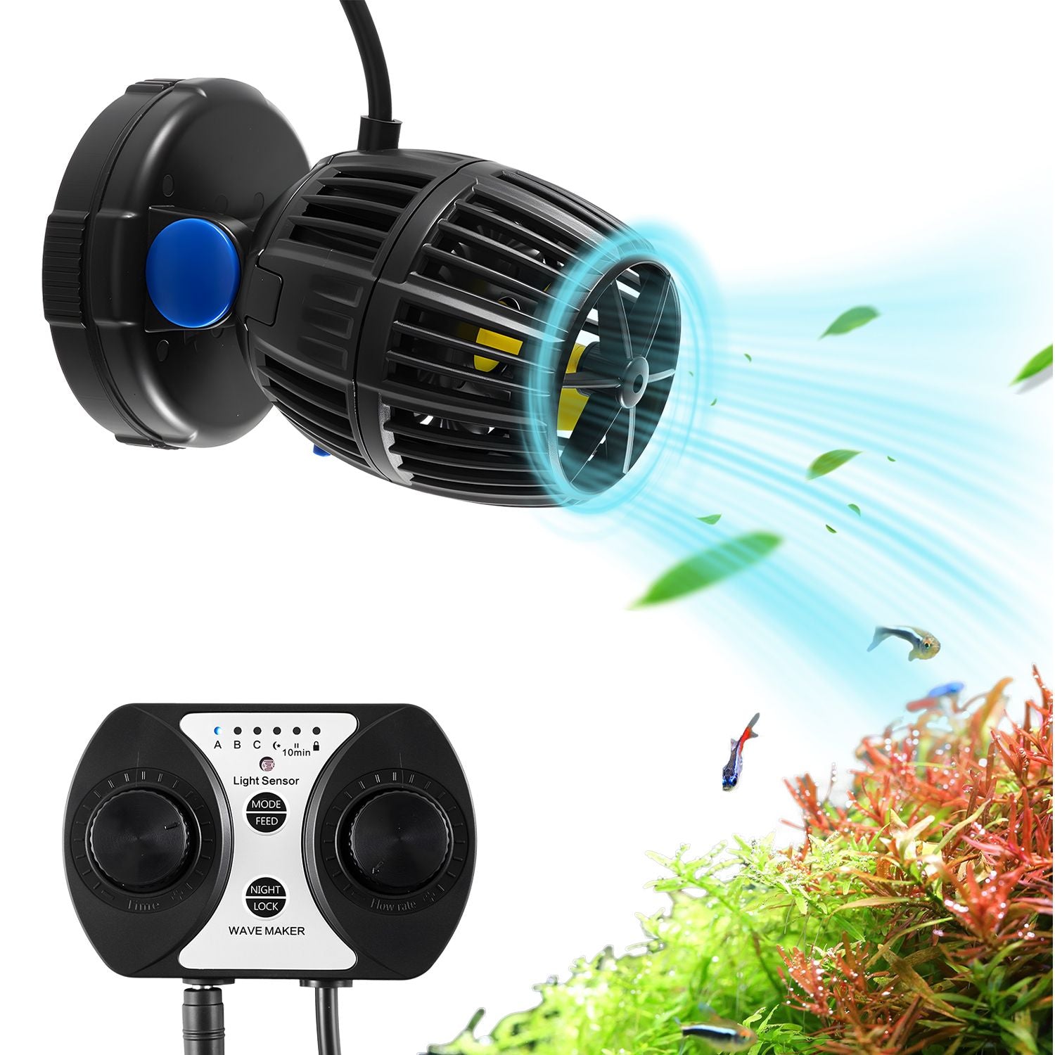 Quiet 10W Aquarium Wave Maker, 1057 GPH, 360° Rotating Powerhead