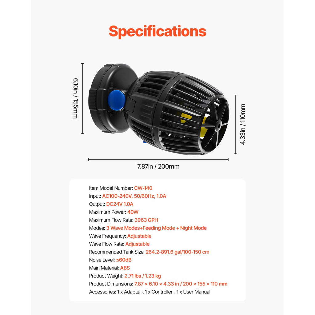 Powerful 3963 GPH Aquarium Wave Maker with Quiet DC Pump