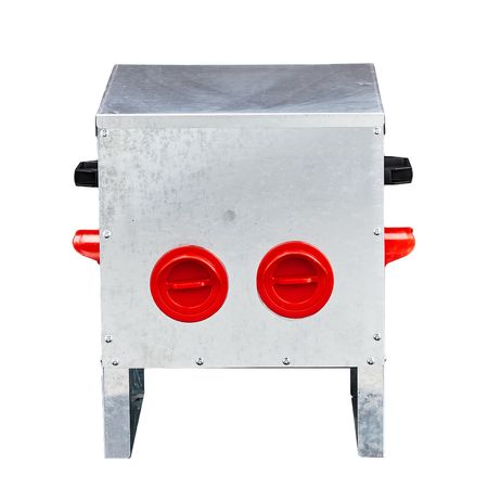 Automatic Chicken Feeder Rodent Proof, 4 Ports Large Capacity Metal Poultry Feeder with Handles and Lid, Galvanized Chicken Feeder for Hen Coop
