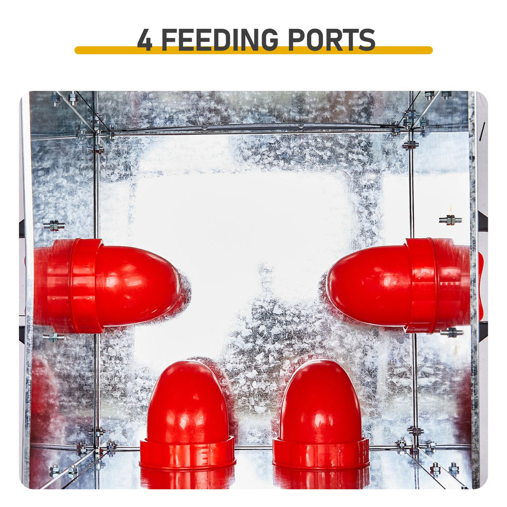 Automatic Chicken Feeder Rodent Proof, 4 Ports Large Capacity Metal Poultry Feeder with Handles and Lid, Galvanized Chicken Feeder for Hen Coop