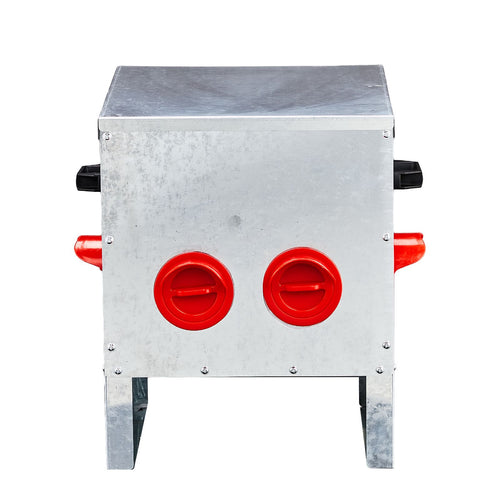 Automatic Chicken Feeder Rodent Proof, 4 Ports Large Capacity Metal Poultry Feeder with Handles and Lid, Galvanized Chicken Feeder for Hen Coop