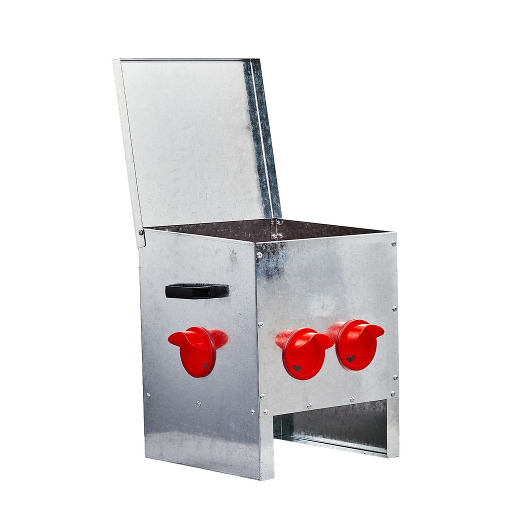 Automatic Chicken Feeder Rodent Proof, 4 Ports Large Capacity Metal Poultry Feeder with Handles and Lid, Galvanized Chicken Feeder for Hen Coop