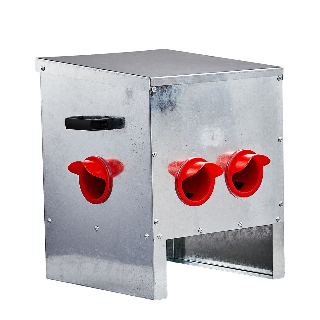Automatic Chicken Feeder Rodent Proof, 4 Ports Large Capacity Metal Poultry Feeder with Handles and Lid, Galvanized Chicken Feeder for Hen Coop