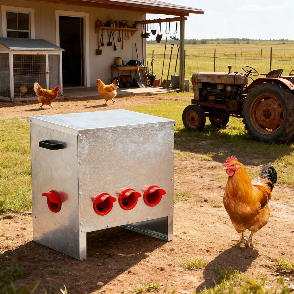 Automatic Chicken Feeder: Rodent-Proof, 5 Ports, Large Capacity Galvanized Steel