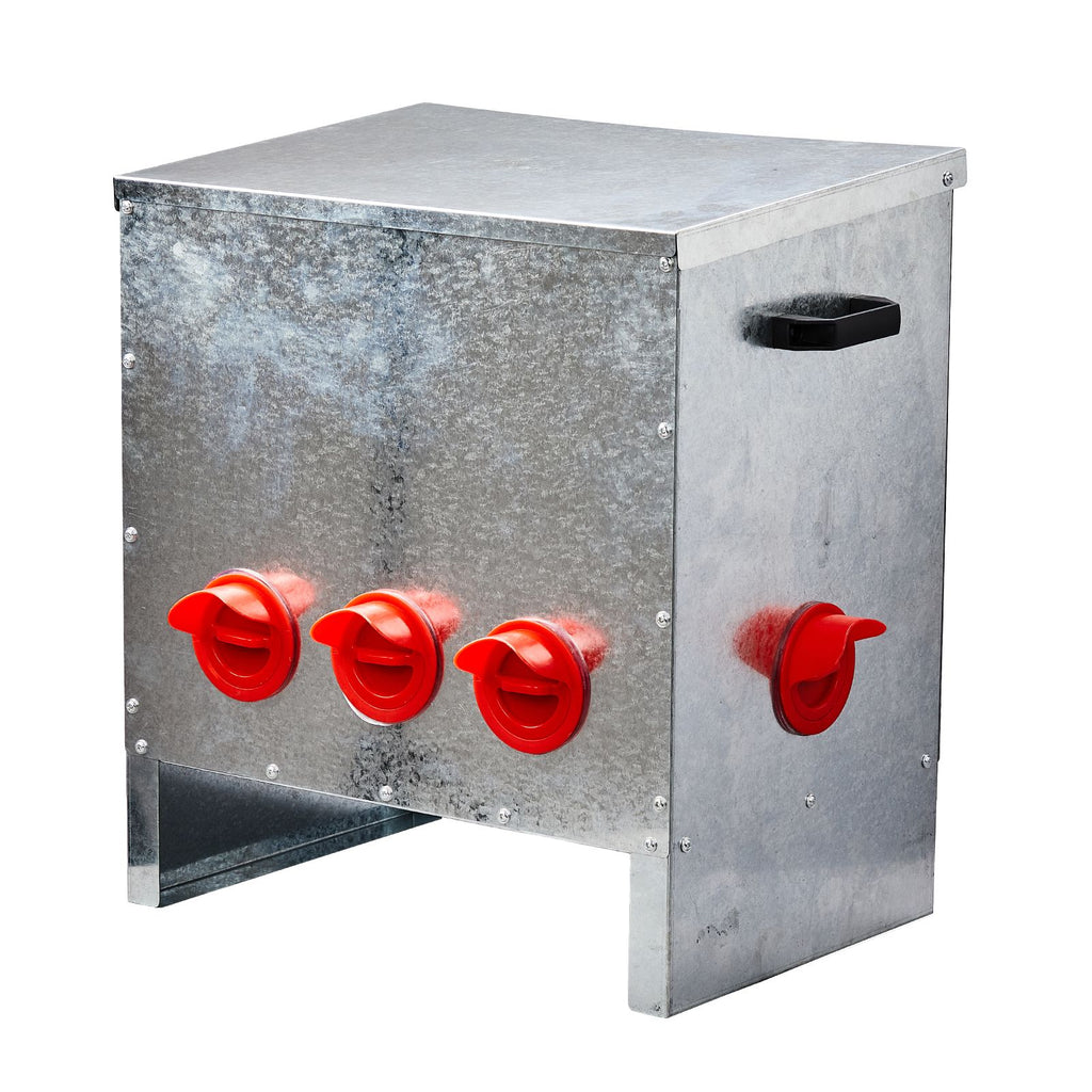 Automatic Chicken Feeder Rodent Proof, 5 Ports Large Capacity Metal Poultry Feeder with Handles and Lid, Galvanized Chicken Feeder for Hen Coop