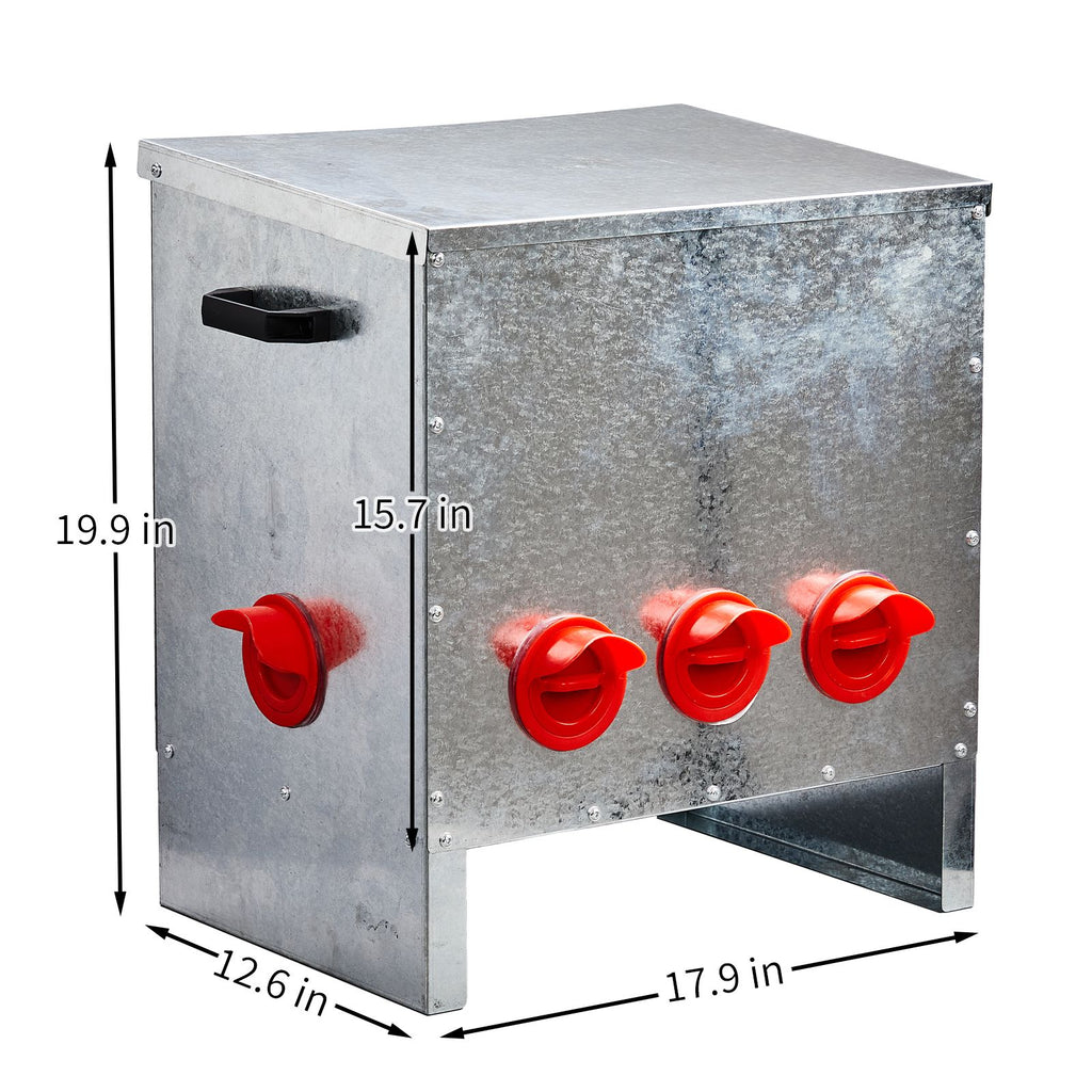 Automatic Chicken Feeder Rodent Proof, 5 Ports Large Capacity Metal Poultry Feeder with Handles and Lid, Galvanized Chicken Feeder for Hen Coop