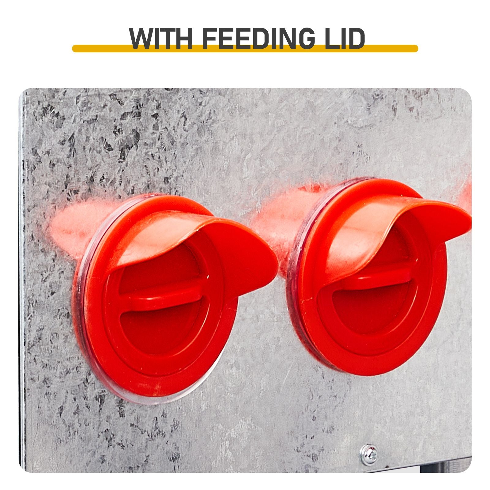 Automatic Chicken Feeder Rodent Proof, 6 Ports Large Capacity Metal Poultry Feeder with Legs and Lid, Galvanized Chicken Feeder for Hen Coop