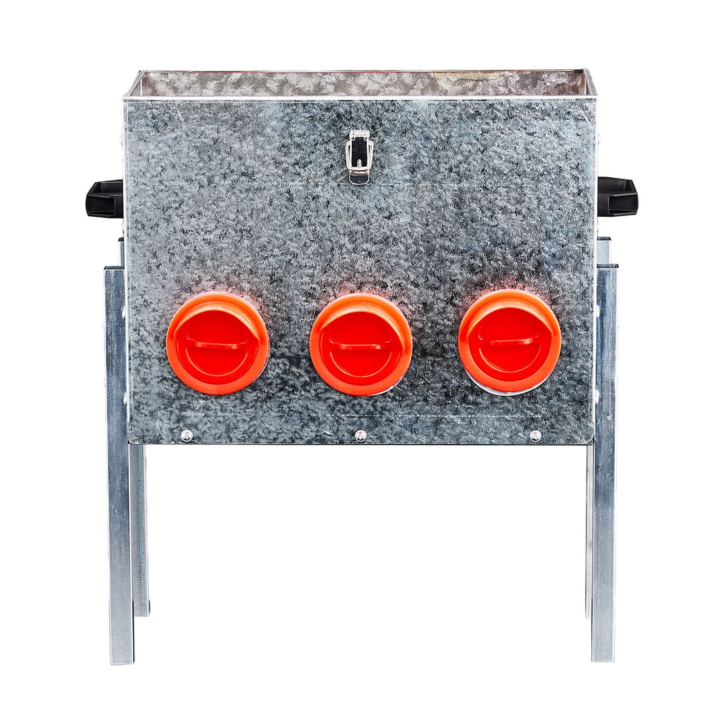 Automatic Chicken Feeder Rodent Proof, 6 Ports Large Capacity Metal Poultry Feeder with Legs and Lid, Galvanized Chicken Feeder for Hen Coop