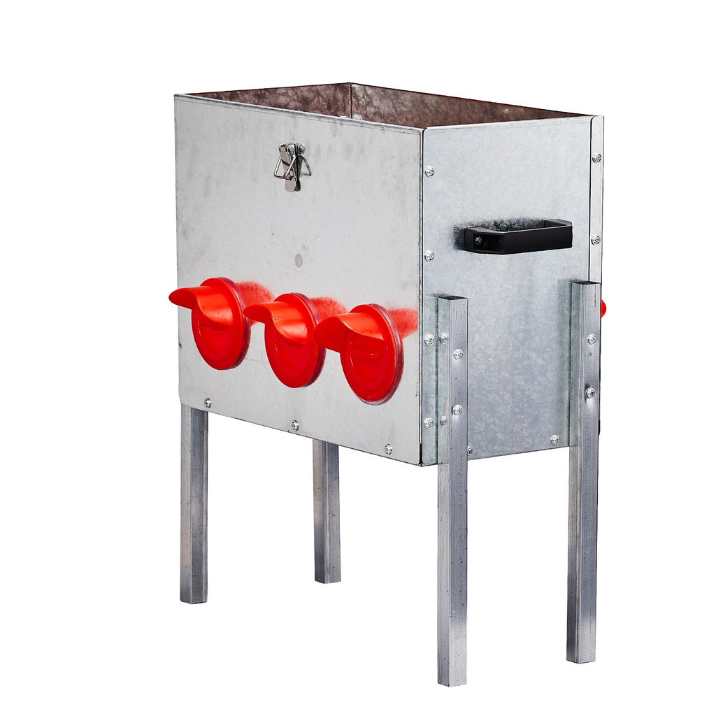 Automatic Chicken Feeder Rodent Proof, 6 Ports Large Capacity Metal Poultry Feeder with Legs and Lid, Galvanized Chicken Feeder for Hen Coop