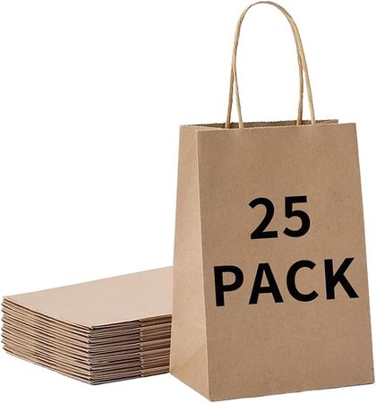 everyday Brown Kraft Gift Bags with Handles – 25 Pack