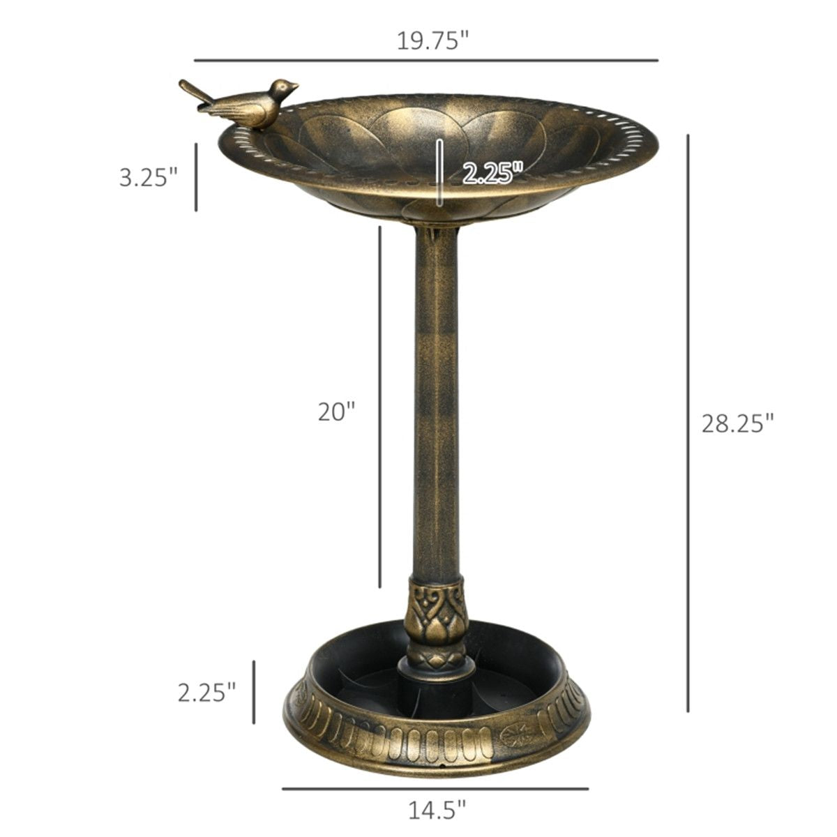 Two-Tier Bird Bath and Feeder with Hand-Painted Bronze Finish