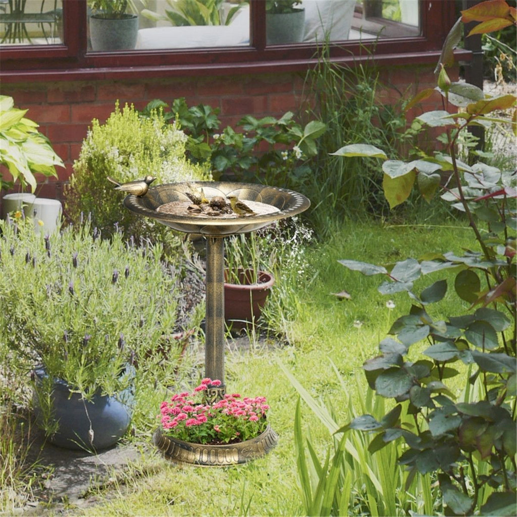 Two-Tier Bird Bath and Feeder with Hand-Painted Bronze Finish