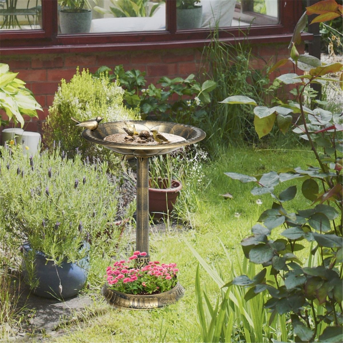 Two-Tier Bird Bath and Feeder with Hand-Painted Bronze Finish