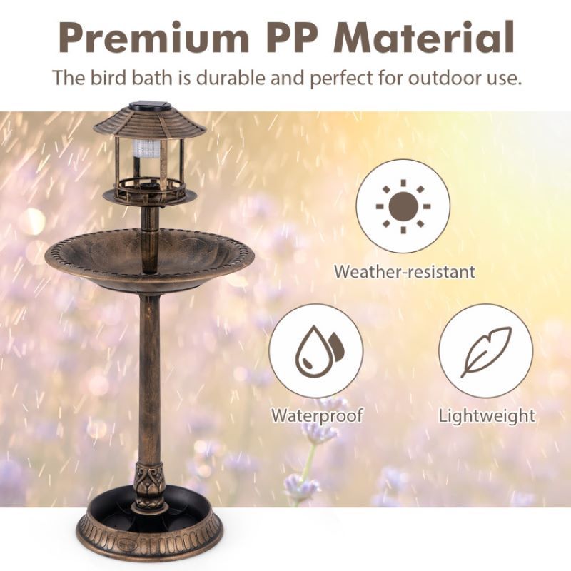 Solar-Powered Bird Bath Feeder with Perch Design