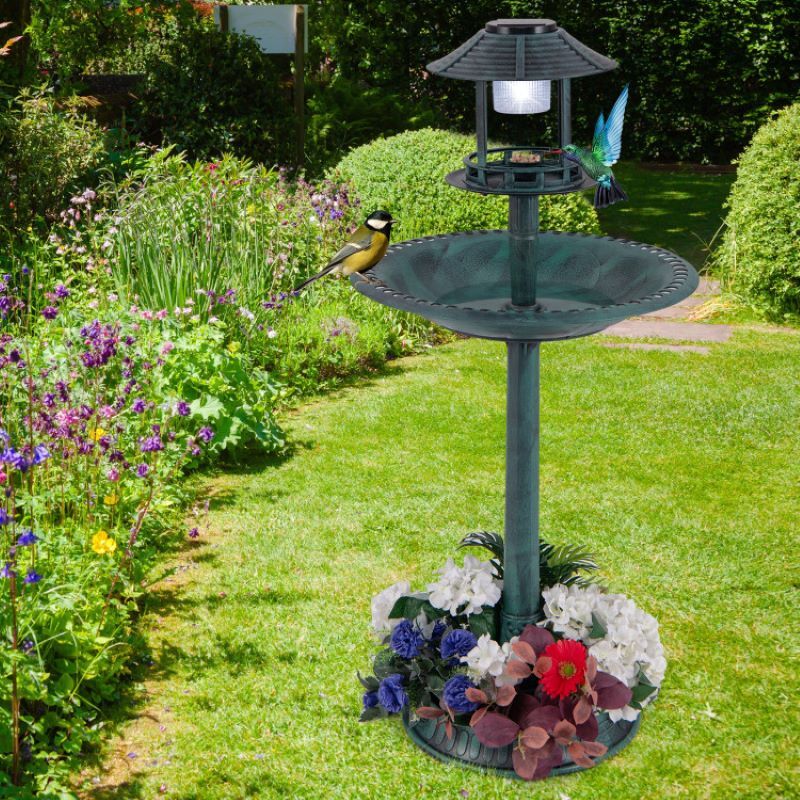 Solar-Powered Bird Bath Feeder with Perch Design