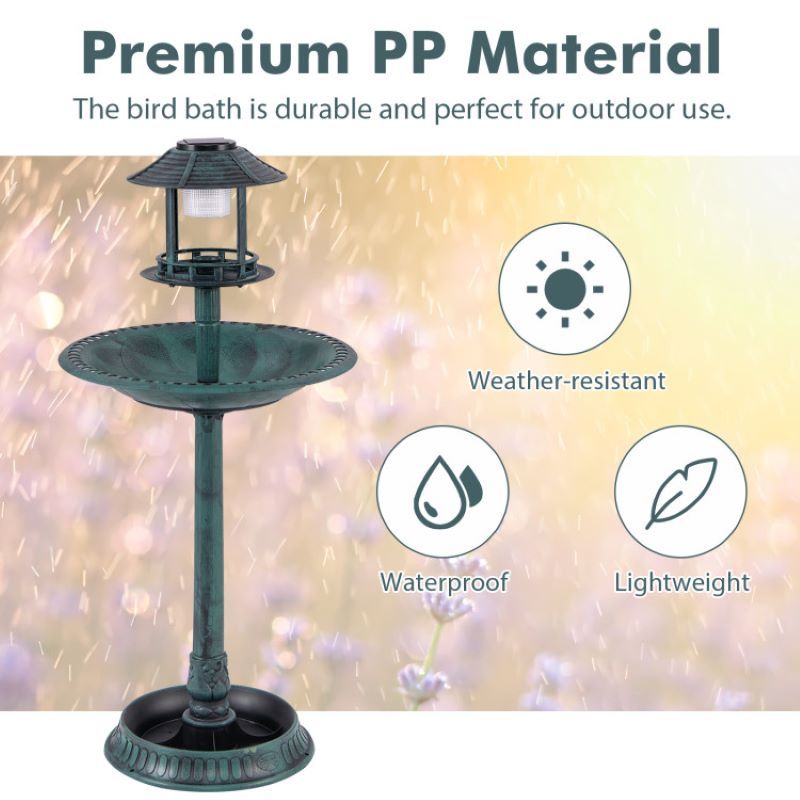 Solar-Powered Bird Bath Feeder with Perch Design
