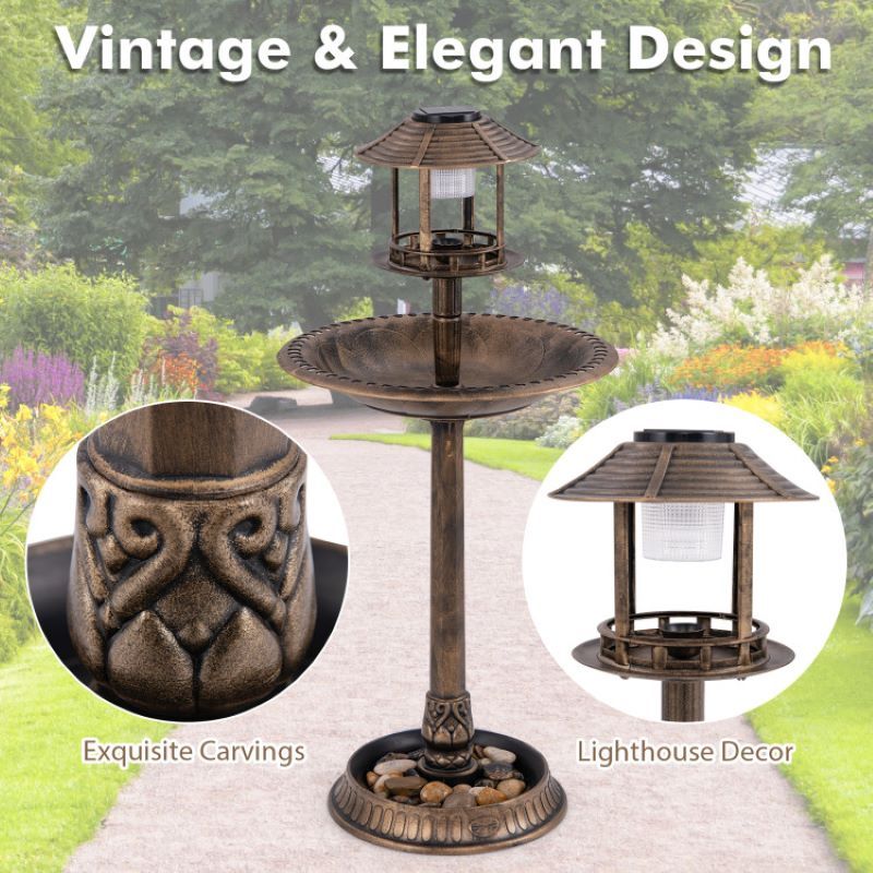 Solar-Powered Bird Bath Feeder with Perch Design