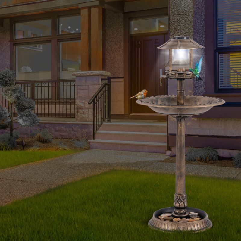Solar-Powered Bird Bath Feeder with Perch Design