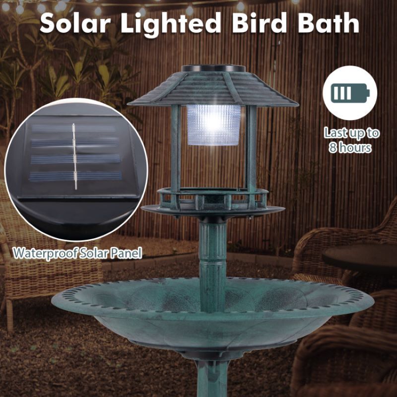 Solar-Powered Bird Bath Feeder with Perch Design