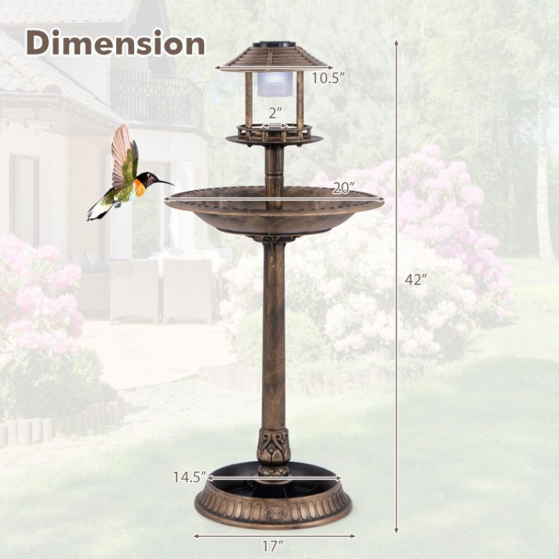 Solar-Powered Bird Bath Feeder with Perch Design