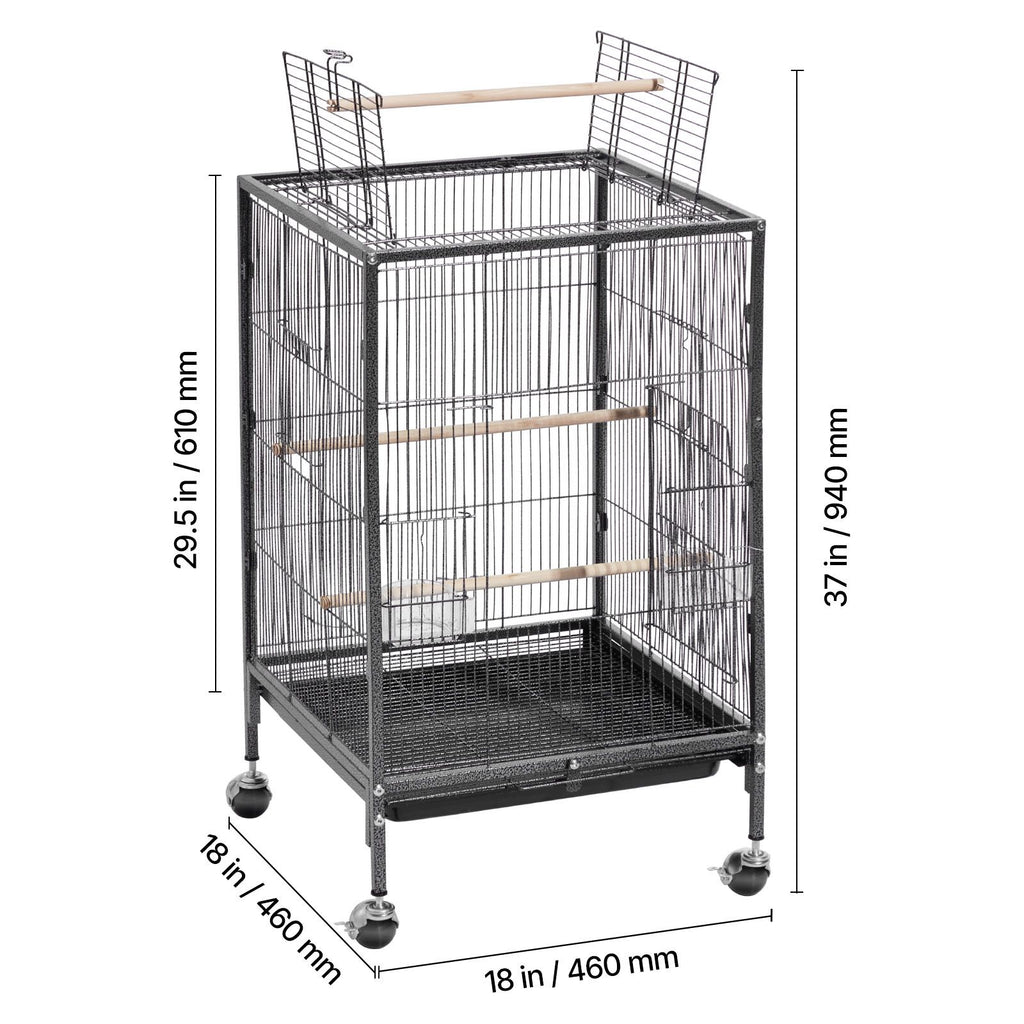 Spacious Wrought Iron Bird Cage with Open Top and Easy-Clean Tray