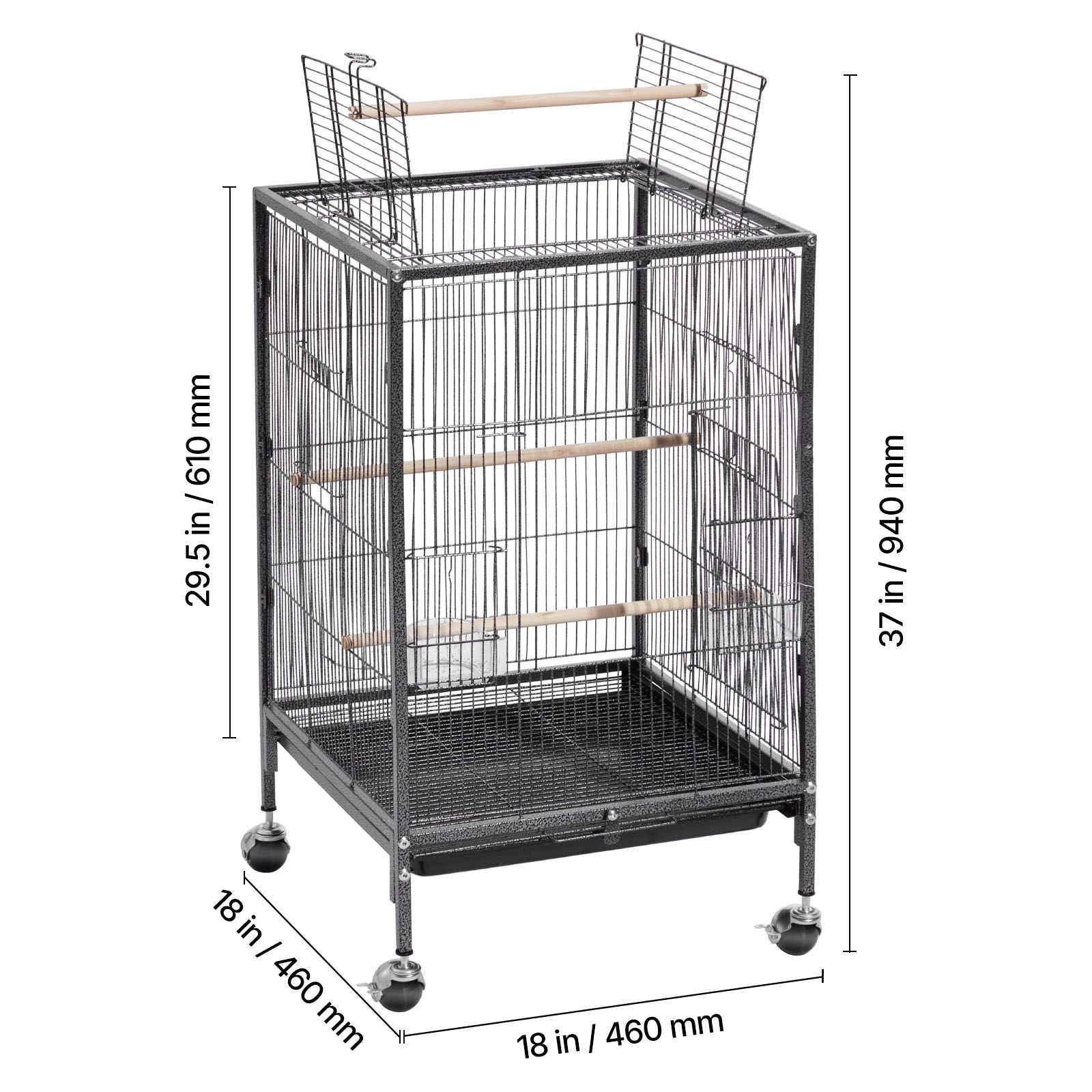 Spacious Wrought Iron Bird Cage with Open Top and Easy-Clean Tray