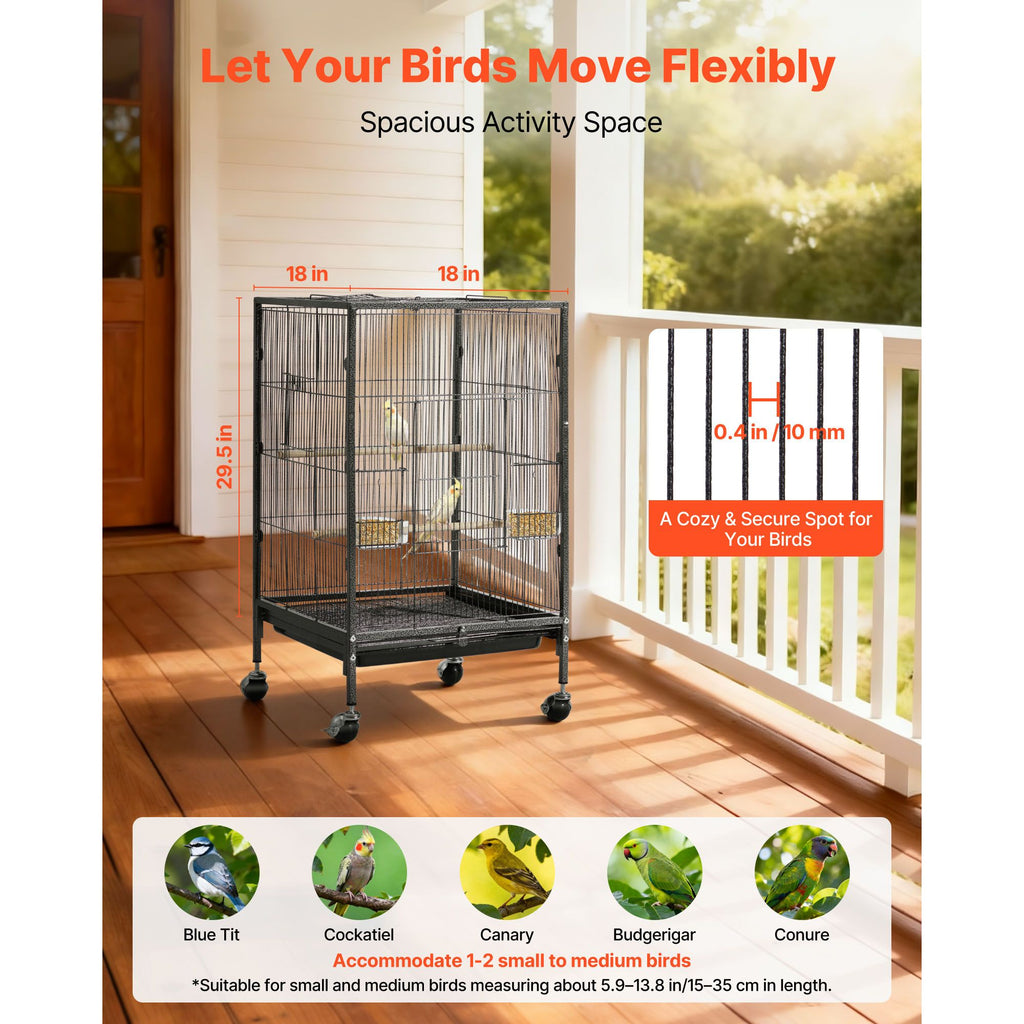 Spacious Wrought Iron Bird Cage with Open Top and Easy-Clean Tray