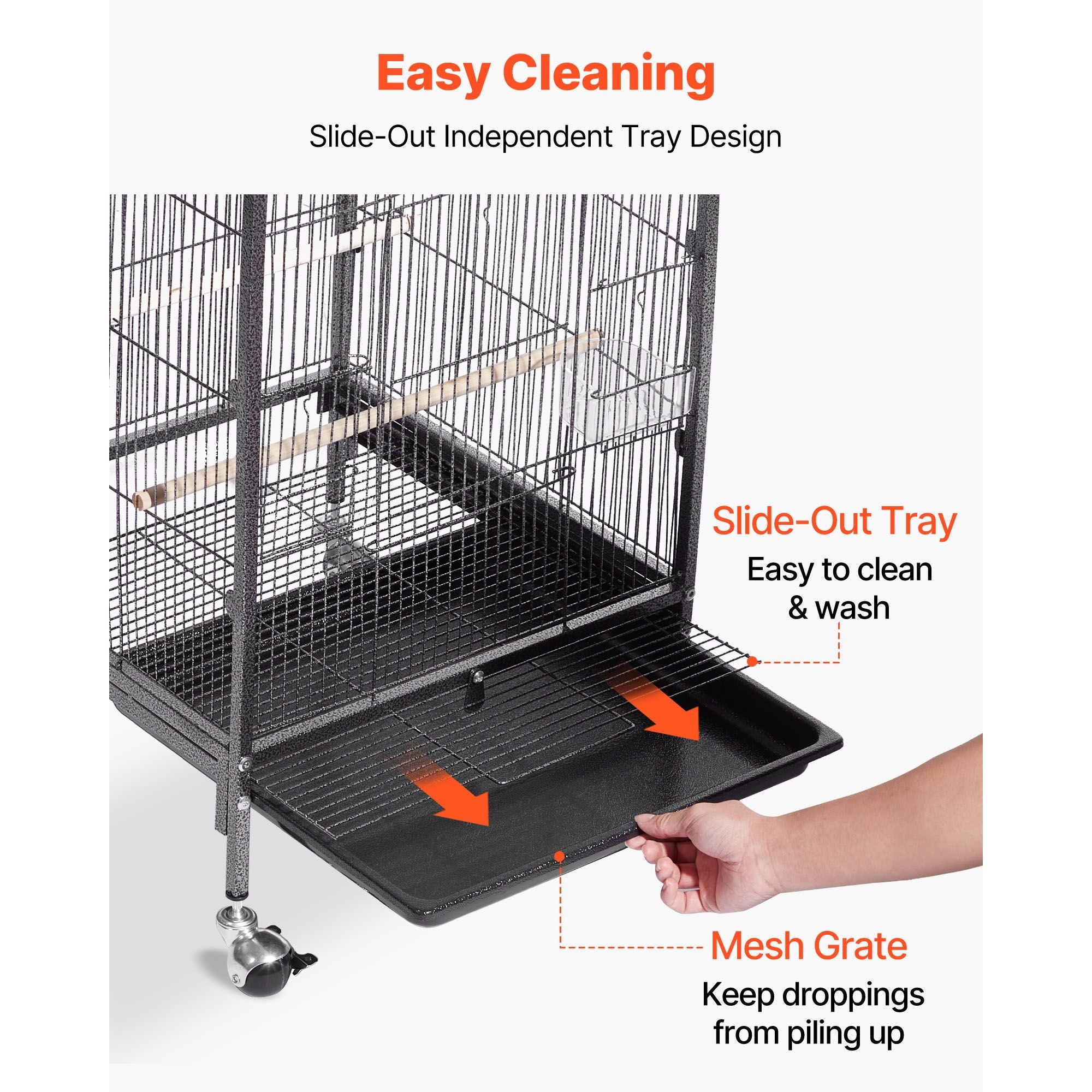 Spacious Wrought Iron Bird Cage with Open Top and Easy-Clean Tray