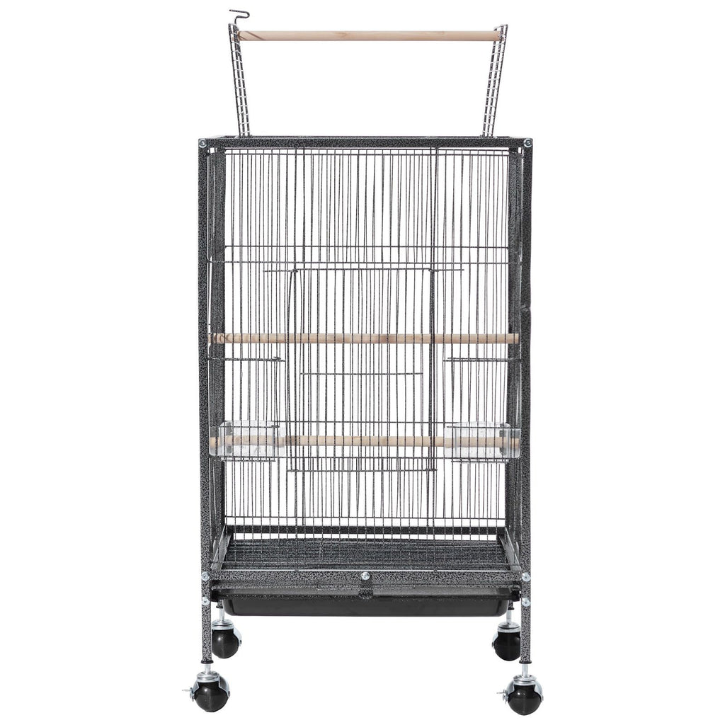 Spacious Wrought Iron Bird Cage with Open Top and Easy-Clean Tray