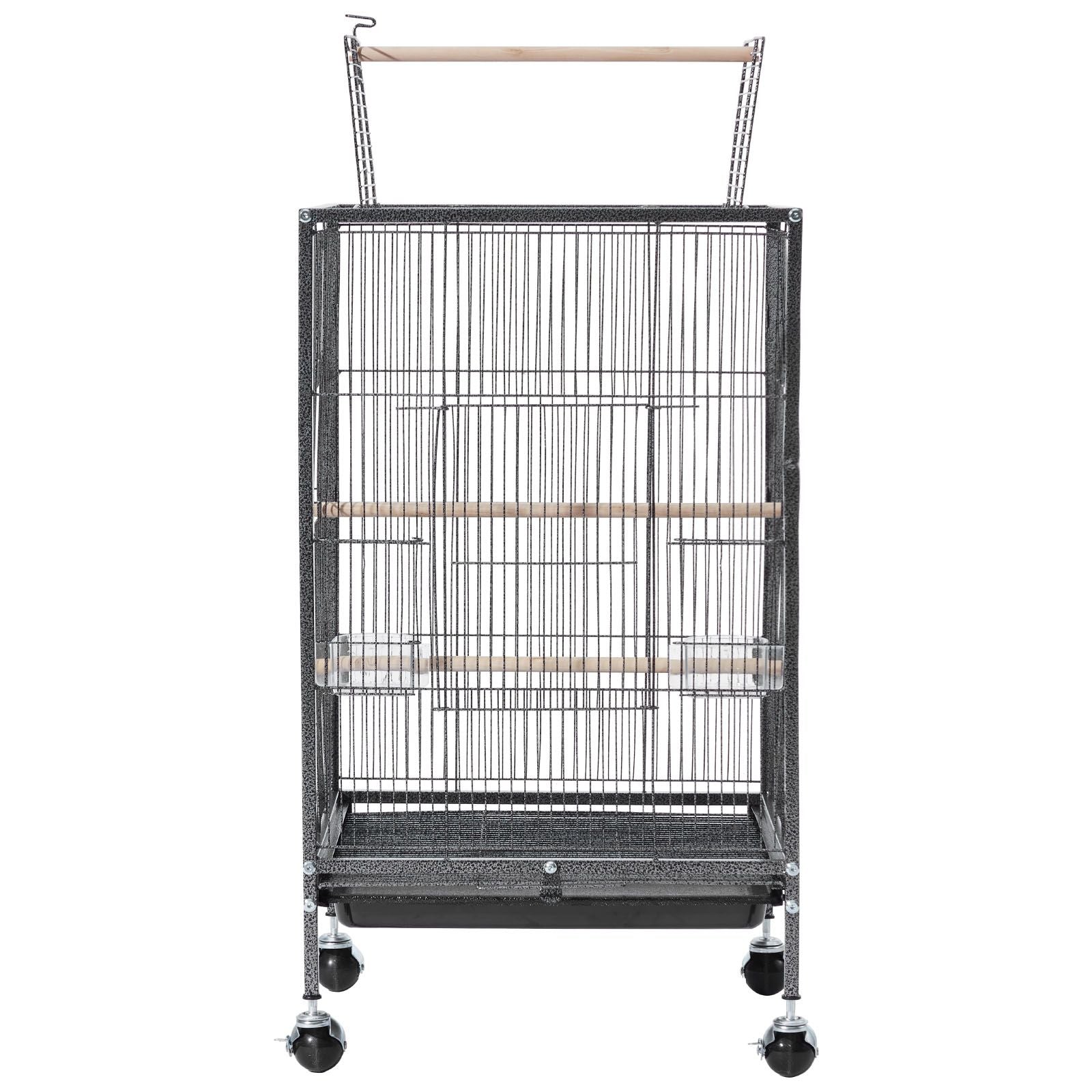 Spacious Wrought Iron Bird Cage with Open Top and Easy-Clean Tray