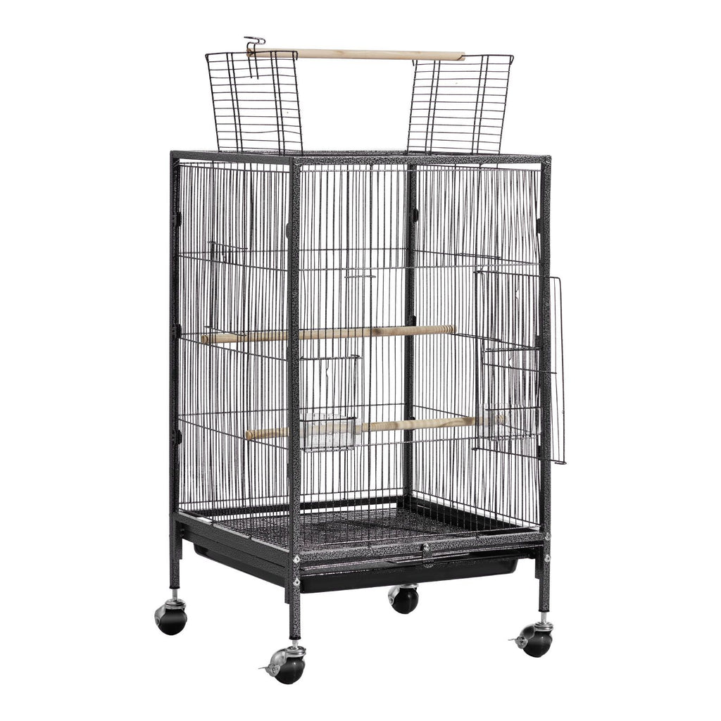 Spacious Wrought Iron Bird Cage with Open Top and Easy-Clean Tray