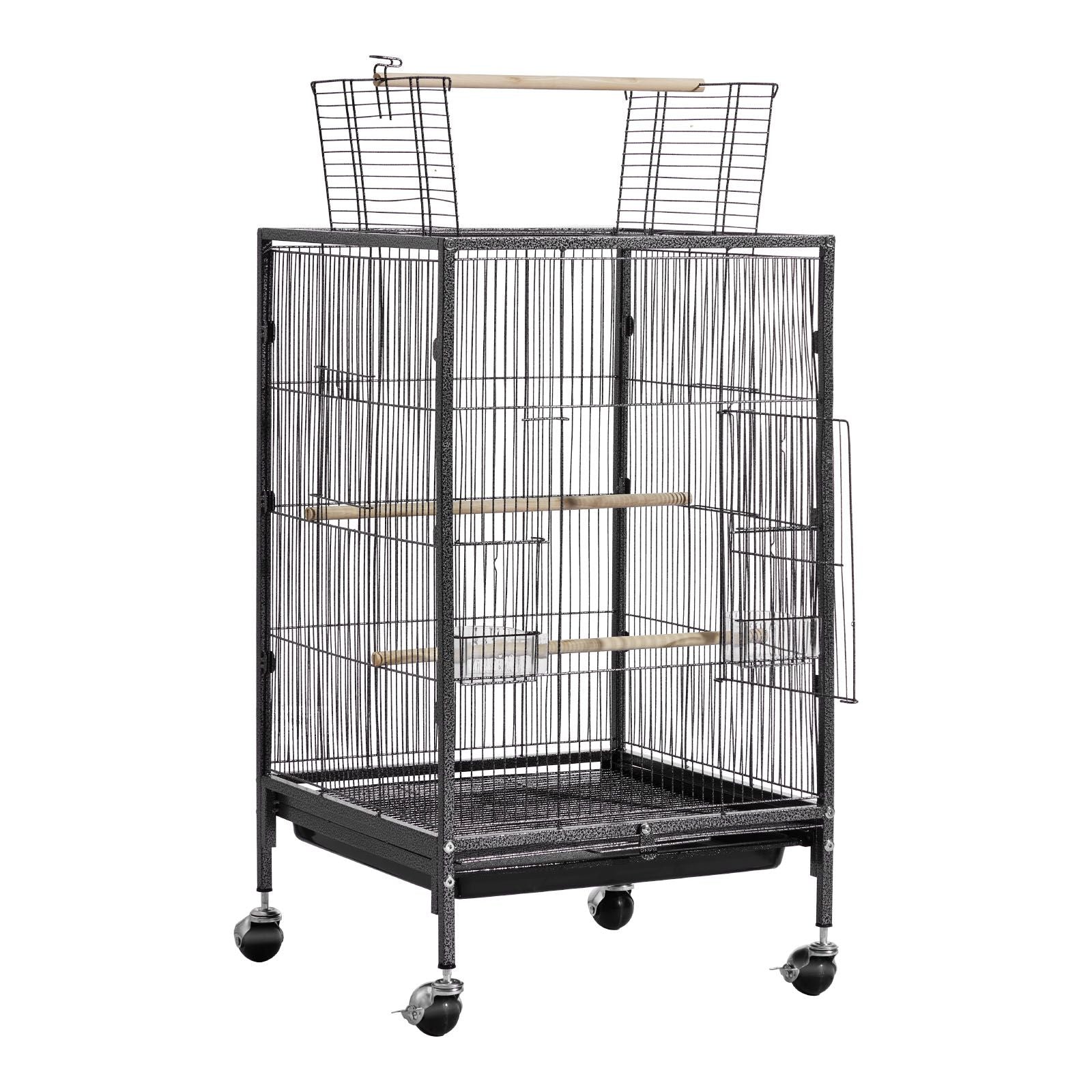 Spacious Wrought Iron Bird Cage with Open Top and Easy-Clean Tray