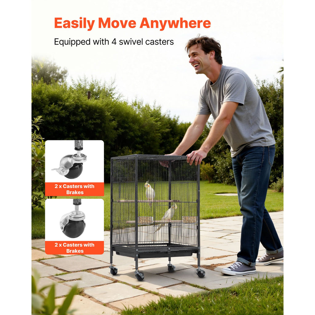 Spacious Wrought Iron Bird Cage with Open Top and Easy-Clean Tray