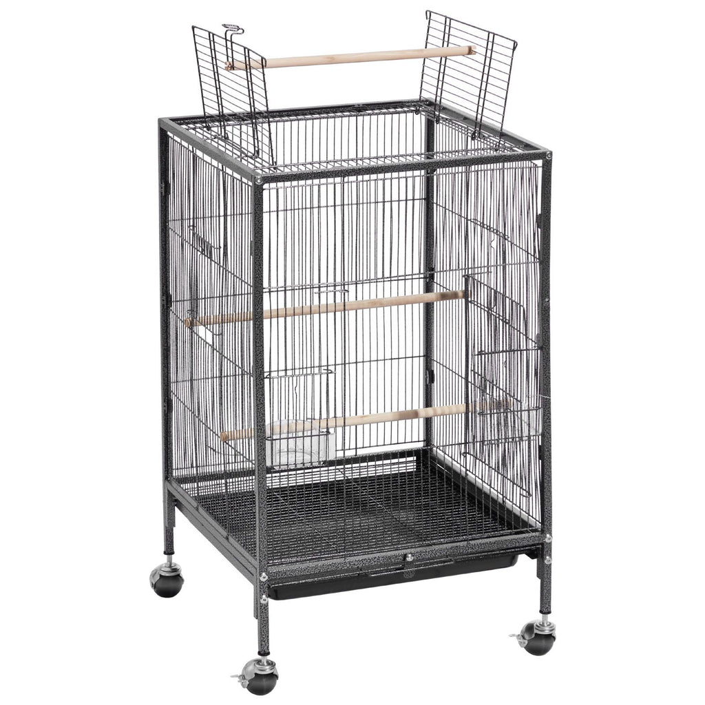 Spacious Wrought Iron Bird Cage with Open Top and Easy-Clean Tray