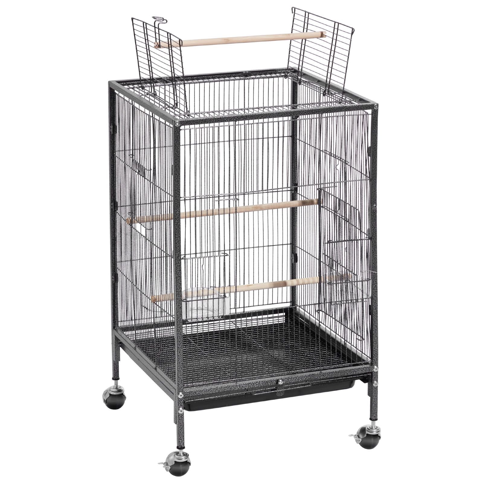 Spacious Wrought Iron Bird Cage with Open Top and Easy-Clean Tray