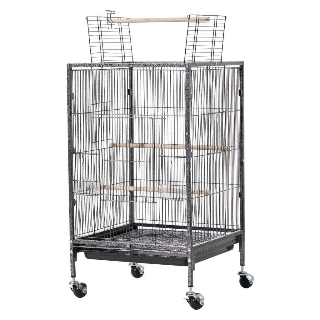 Spacious Wrought Iron Bird Cage with Open Top and Easy-Clean Tray