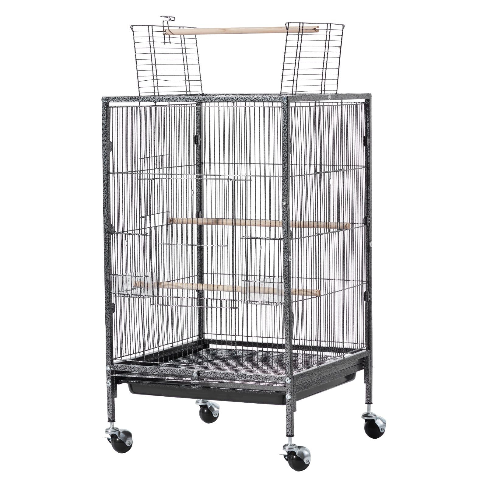 Spacious Wrought Iron Bird Cage with Open Top and Easy-Clean Tray