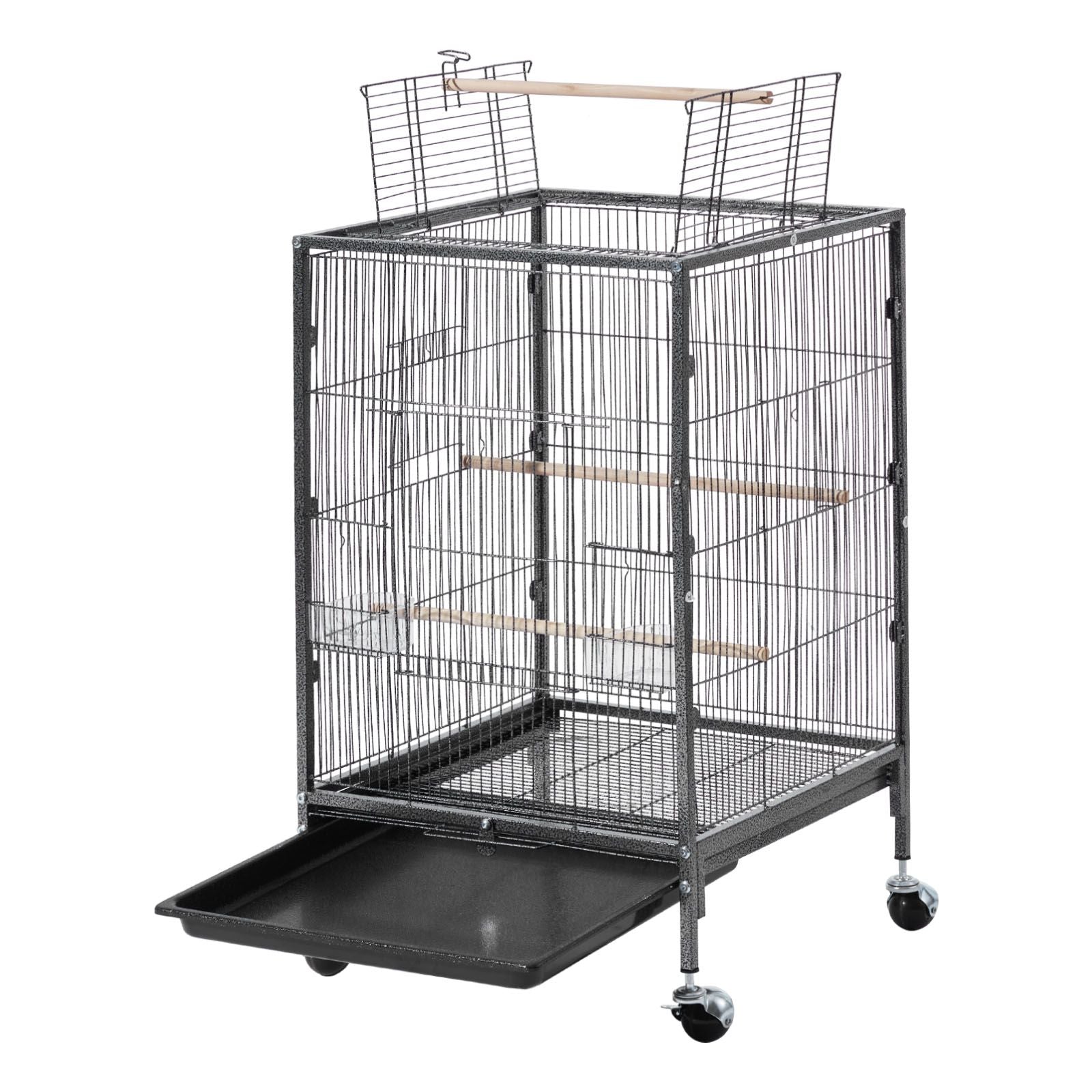 Spacious Wrought Iron Bird Cage with Open Top and Easy-Clean Tray