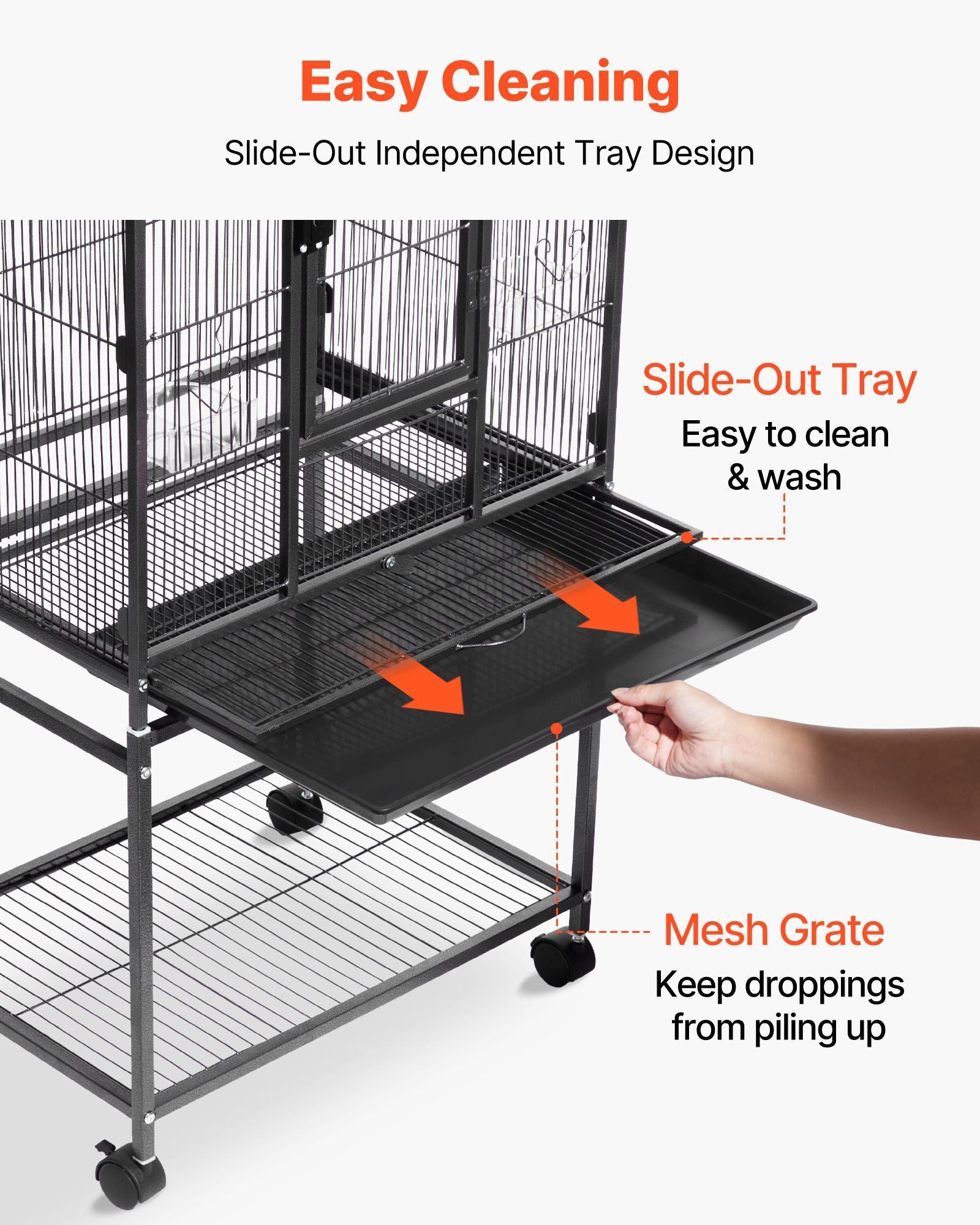Spacious Wrought Iron Bird Cage with Perches and Rolling Wheels